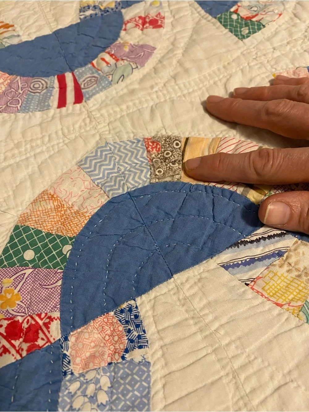 Vintage Feedsack Handmade Blue & White Mohawk’s Trail Quilt